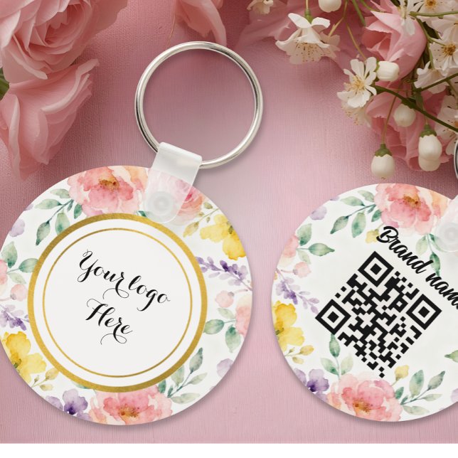 Porte-clés Double sided Logo QR Code floral keychain (Créateur téléchargé)