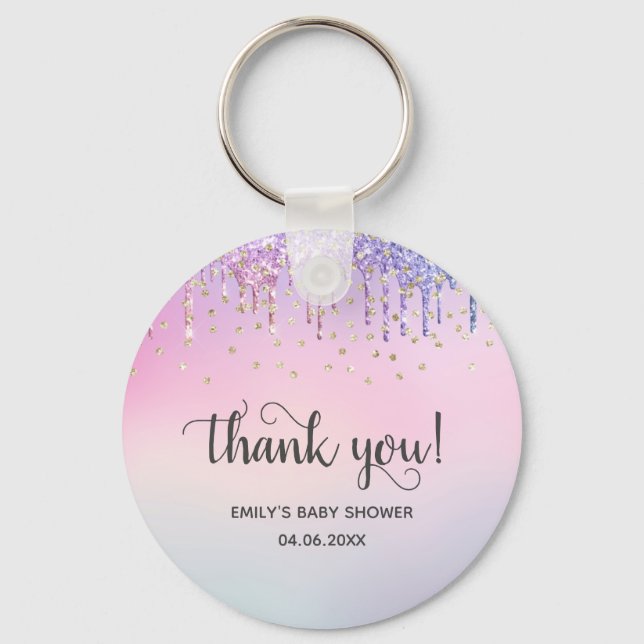 Porte-clés Douce Fête de Naissance Rose et Or Glitter (Recto)