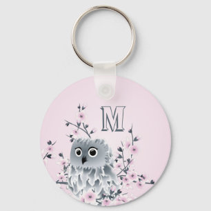 Porte-clés Douce Hibou Rose Monogramme Féminin