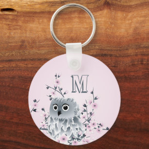 Porte-clés Douce Hibou Rose Monogramme Féminin