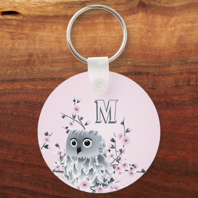 Porte-clés Douce Hibou Rose Monogramme Féminin (Verso)
