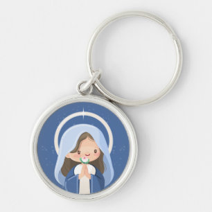 Porte-clés Douce prière Kawaii Vierge Marie - Bleu de la Mari