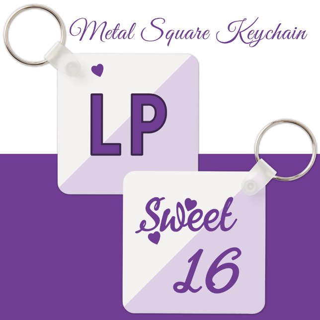 Porte-clés Douces initiales 16 ans 16e anniversaire violet (Créateur téléchargé)