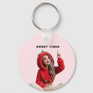 Porte-clés Douces vibrations Fille à capuche Strawberry migno