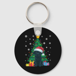 Porte-clés Doux moche Xmas Arbre Lumières Black Labrador Chie