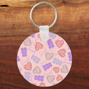 Porte-clés Doux rose violet Motif de l'ours et du coeur