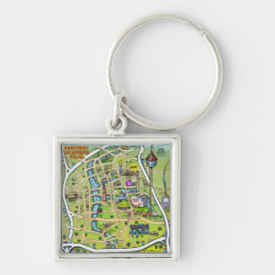 Porte-clés Downtown San Antonio Cartoon Map