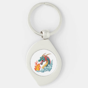 Porte-clés dragon à cornes bleues