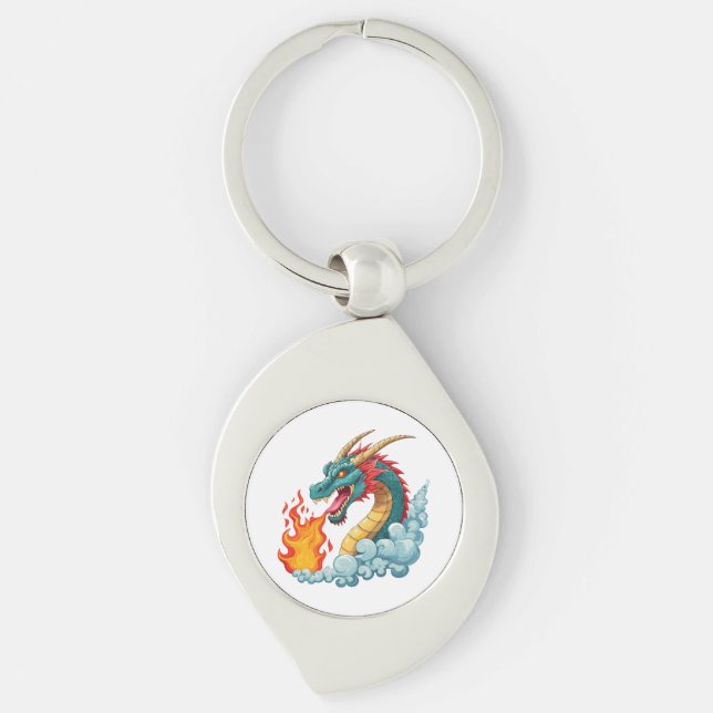 Porte-clés dragon à cornes bleues (Devant)
