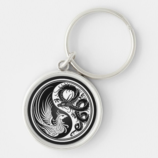 Porte-clés Dragon blanc et noir Phoenix Yin Yang (Devant)