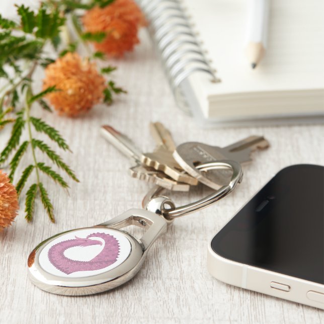 Porte-clés Dragon cardiaque mauve sur blanc (Côté )