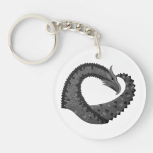 Porte-clés Dragon de coeur noir sur blanc