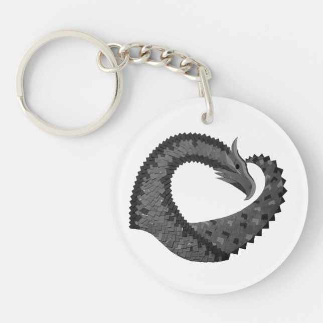 Porte-clés Dragon de coeur noir sur blanc (Devant)
