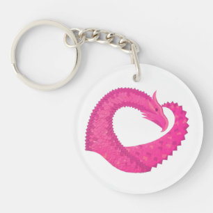 Porte-clés Dragon de coeur rose chaud sur blanc