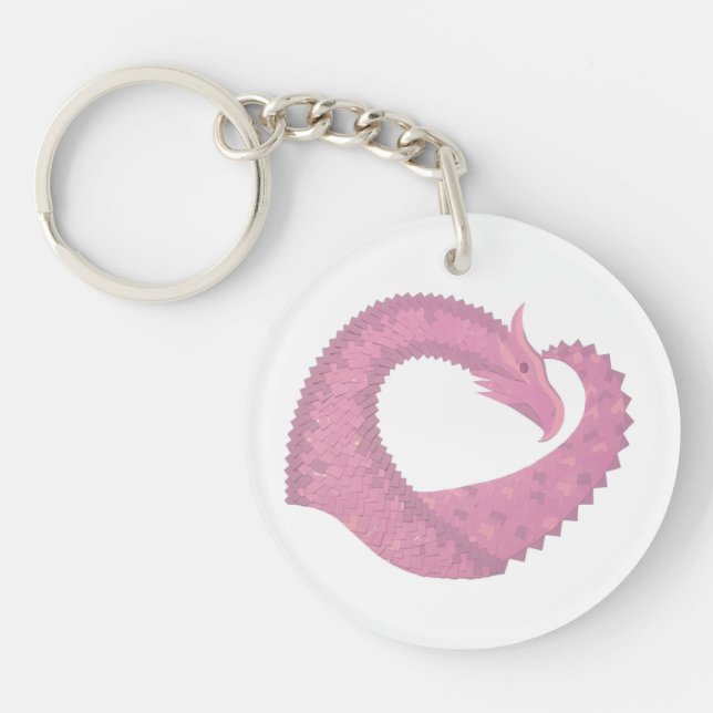 Porte-clés Dragon de coeur rose sur blanc (Devant)