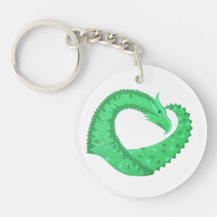 Porte-clés Dragon de coeur vert sur blanc