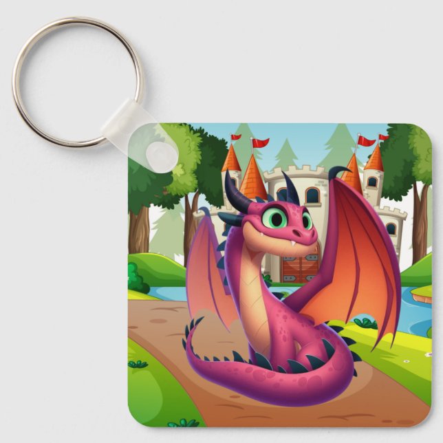 Porte-clés Dragon de dessin animé mignon violet/rouge (Recto)