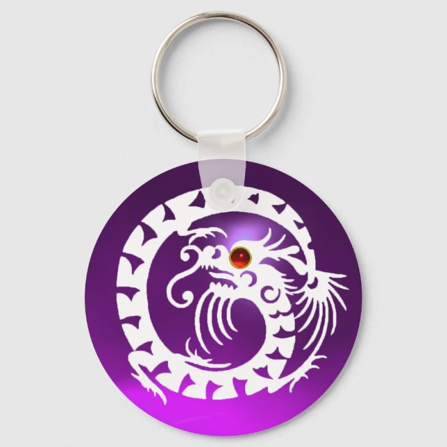 Porte-clés DRAGON DE NAGE, blanc, rubis rouge, améthyste viol (Recto)