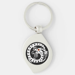 Porte-clés DRAGON DE NAGE, noir, blanc, rubis rouge