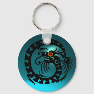 Porte-clés DRAGON DE NAGE, noir, rubis rouge, aquamarine bleu