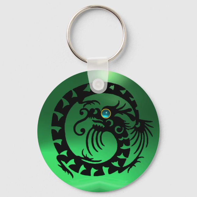 Porte-clés DRAGON DE NAGE, noir, vert de jade bleu, (Recto)