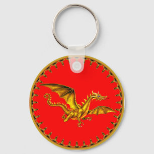 Porte-clés dragon d'or en rouge