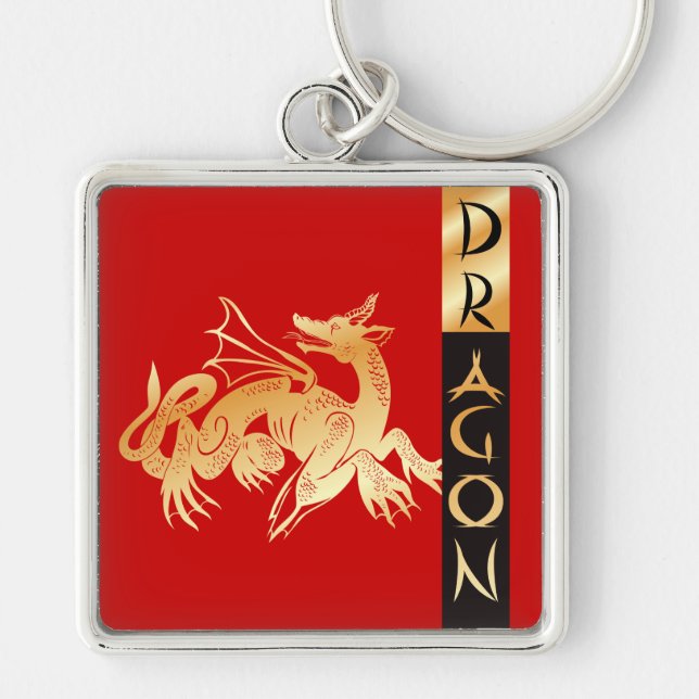 Porte-clés Dragon d'or et bannière (Devant)