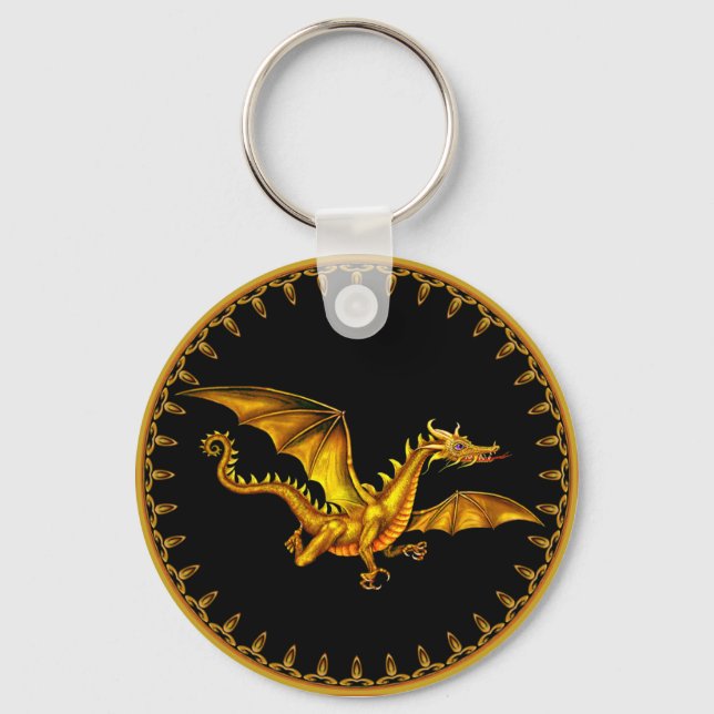 Porte-clés dragon d'or volant en noir (Recto)