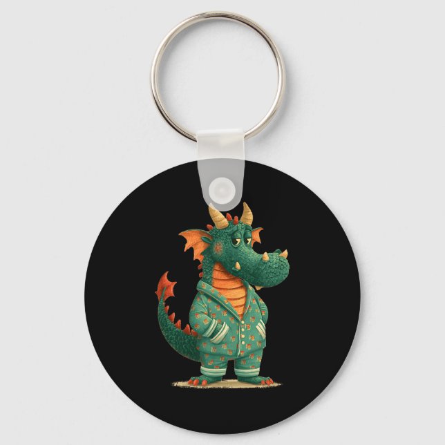 Porte-clés Dragon drôle en vêtements de nuit pour dragons et  (Recto)