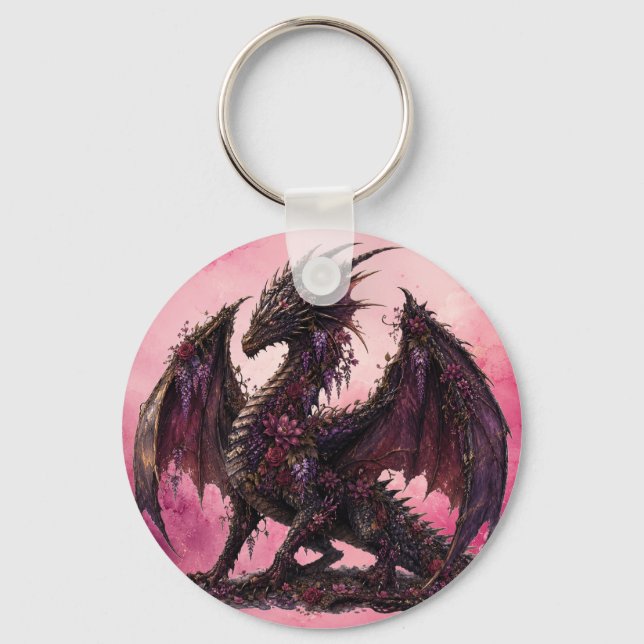 Porte-clés Dragon Fleur | Dragon Fantastique Botanique (Recto)