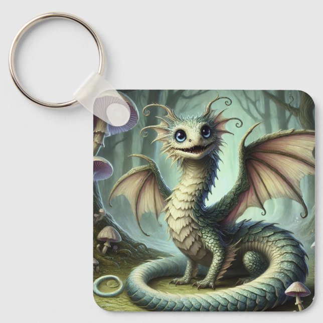 Porte-clés Dragon Jabberwocky Mignon Créature Fantastique Art (Recto)
