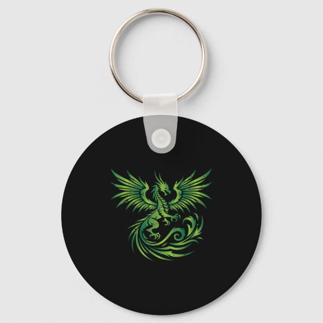 Porte-clés Dragon Médiéval Vert Imaginaire Art Mythique Homme (Recto)