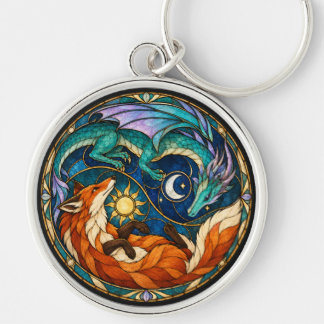 Porte-clés Dragon Renard Vitrail Céleste