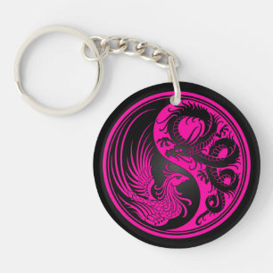 Porte-clés Dragon rose et noir Phoenix Yin Yang