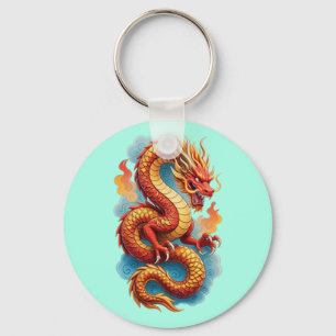Porte-clés Dragon Rouge Chinois Illustration Fougueuse-67561