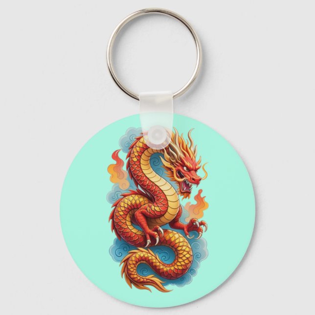 Porte-clés Dragon Rouge Chinois Illustration Fougueuse-67561 (Recto)