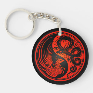 Porte-clés Dragon rouge et noir Phoenix Yin Yang