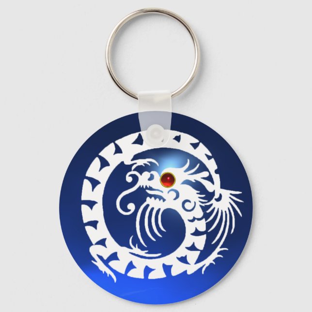 Porte-clés DRAGON SERPENT,blanc,rouge rubis,saphir bleu (Recto)