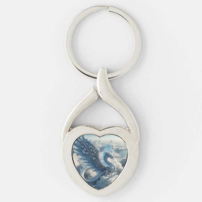 Porte-clés Dragon superbe entouré de nuages (Devant)