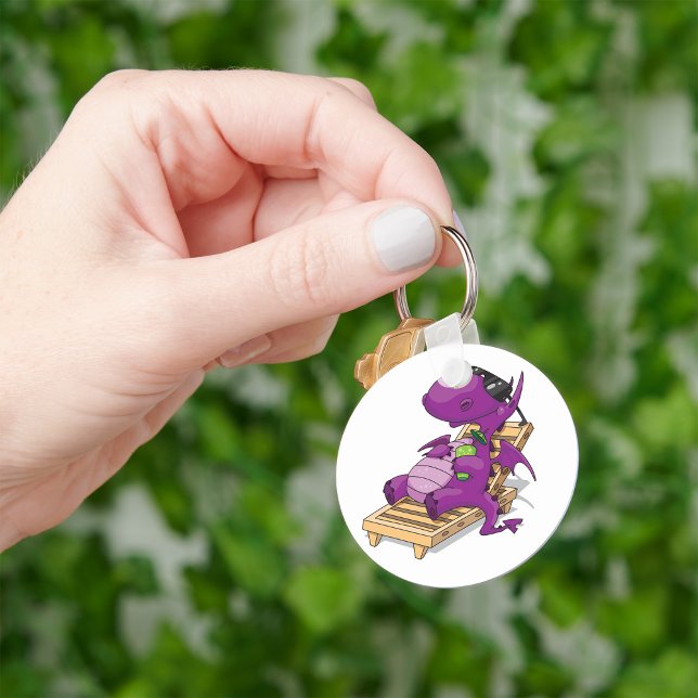Porte-clés Dragon Violet se détendant sur Chaise Longue (Créateur téléchargé)