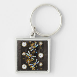 Porte-clés Dragonflies de Steampunk sur arrière - plan rayé b