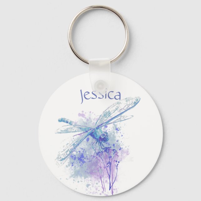 Porte-clés Dragonfly originale aquarelle dans Blue Mauve Natu (Recto)