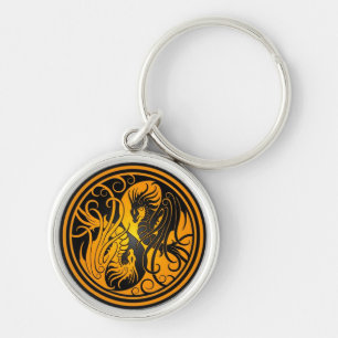 Porte-clés Dragons de Yin Yang de vol - jaune et noir