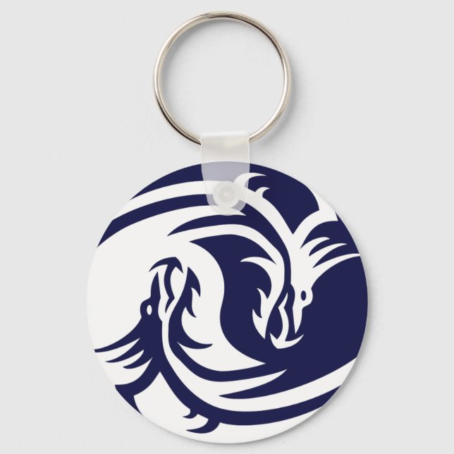 Porte-clés Dragons tribaux Yin Yang (personnalisable) (Recto)