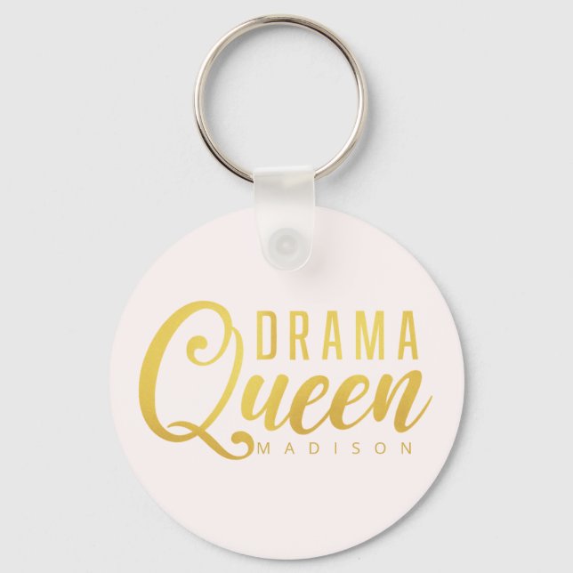 Porte-clés Drama moderne Queen Nom Bouton Texte rose (Recto)