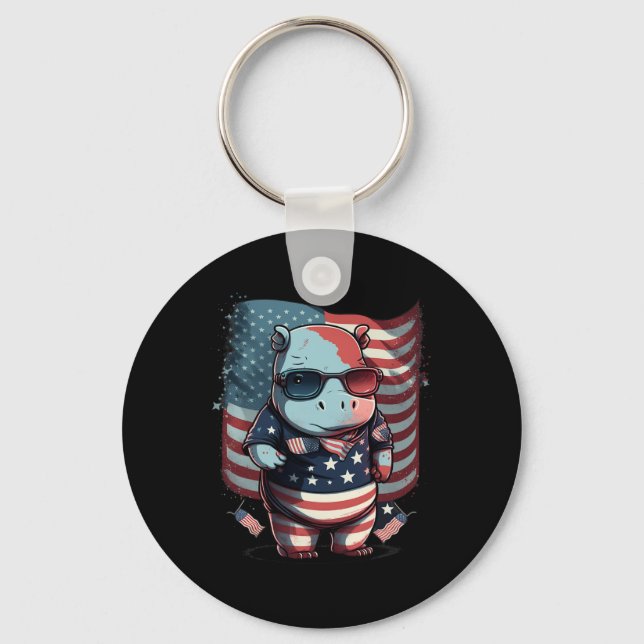 Porte-clés Drapeau 4 juillet Patriotique Hippo Us (Recto)