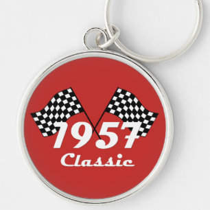 Porte-clés Drapeau à carreaux noir et blanc classique Rétro 1