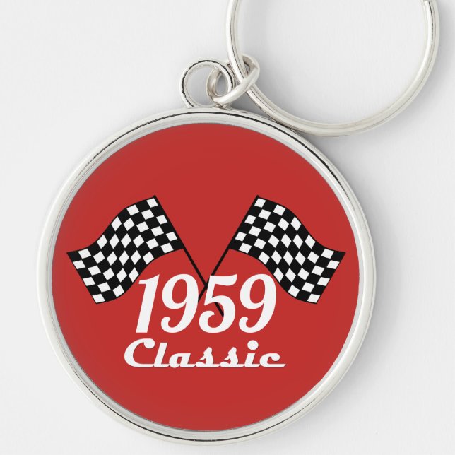 Porte-clés Drapeau à damier rétro 1959 noir et blanc classiqu (Devant)