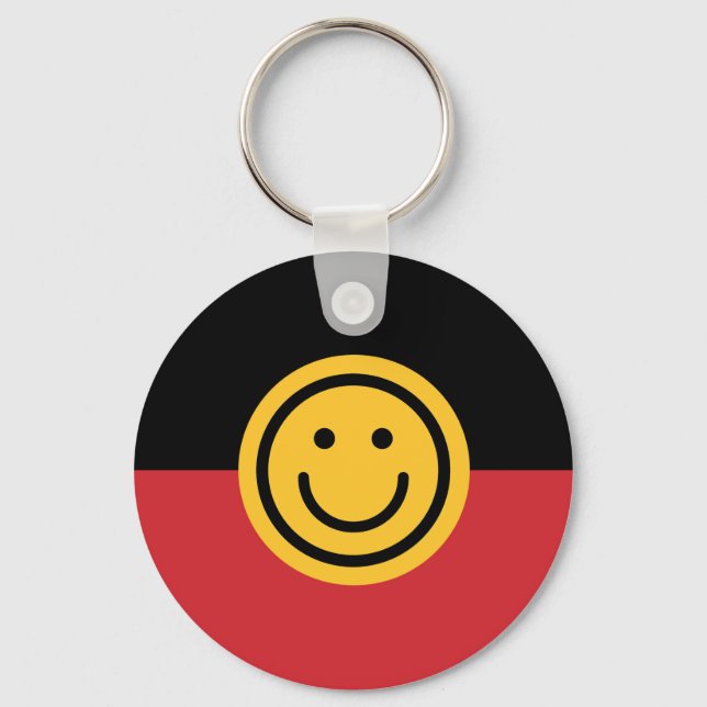 Porte-clés Drapeau aborigène australien avec visage sourire (Recto)