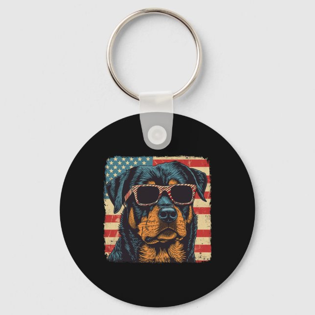Porte-clés Drapeau américain 4 juillet Rottweiler Dog Art (Recto)